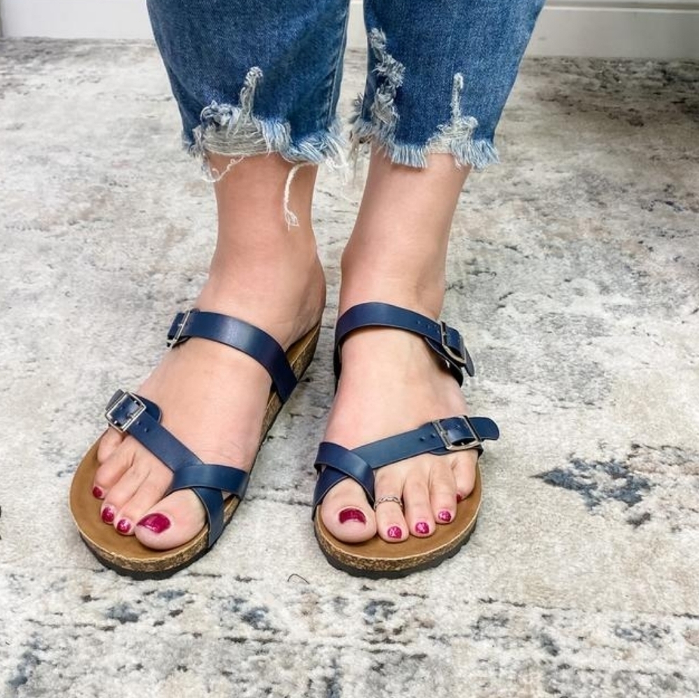 Weeboo Navy Summer Strappy Buckle Sandals